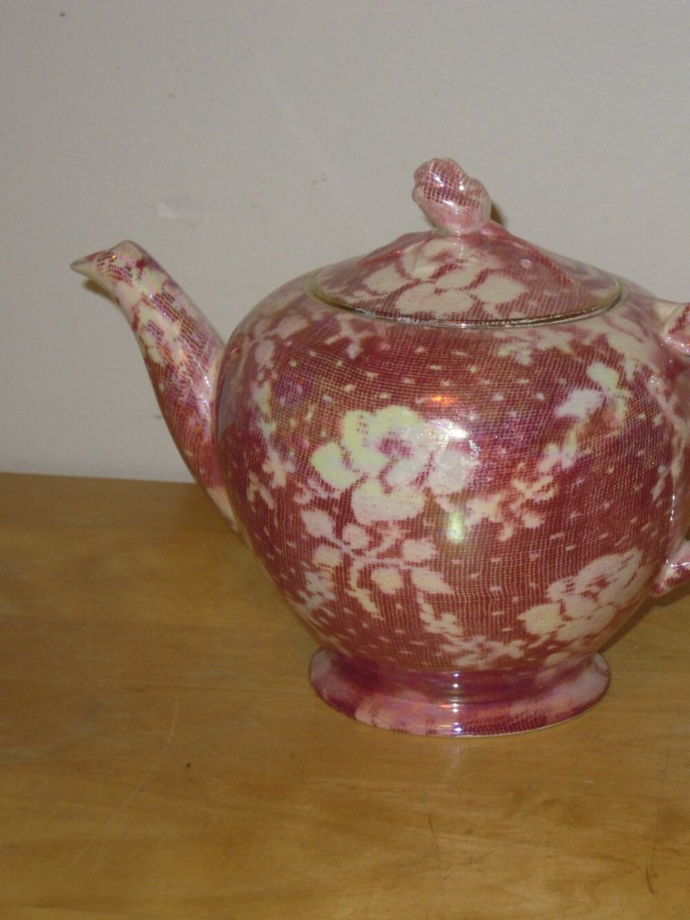 Royal Winton Brocade Cranberry Vintage Rosebud Tea Pot c.1930s